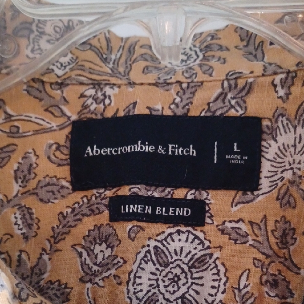 Abercrombie & Fitch Mustard Yellow Short-Sleeve Floral Button-Down Shirt, L - Picture 2 of 6